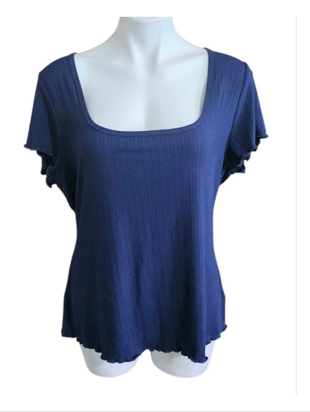 Torrid Square Neck Lettuce Trim Top Medieval Blue Size 2X - Picture 5 of 15